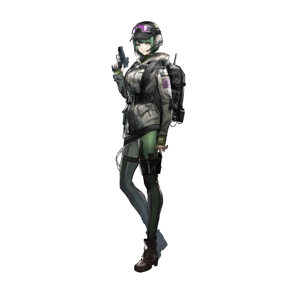 1girl, arknights, backpack, bag, baseball_cap, boots, crossover, ela_(rainbow_six_siege)