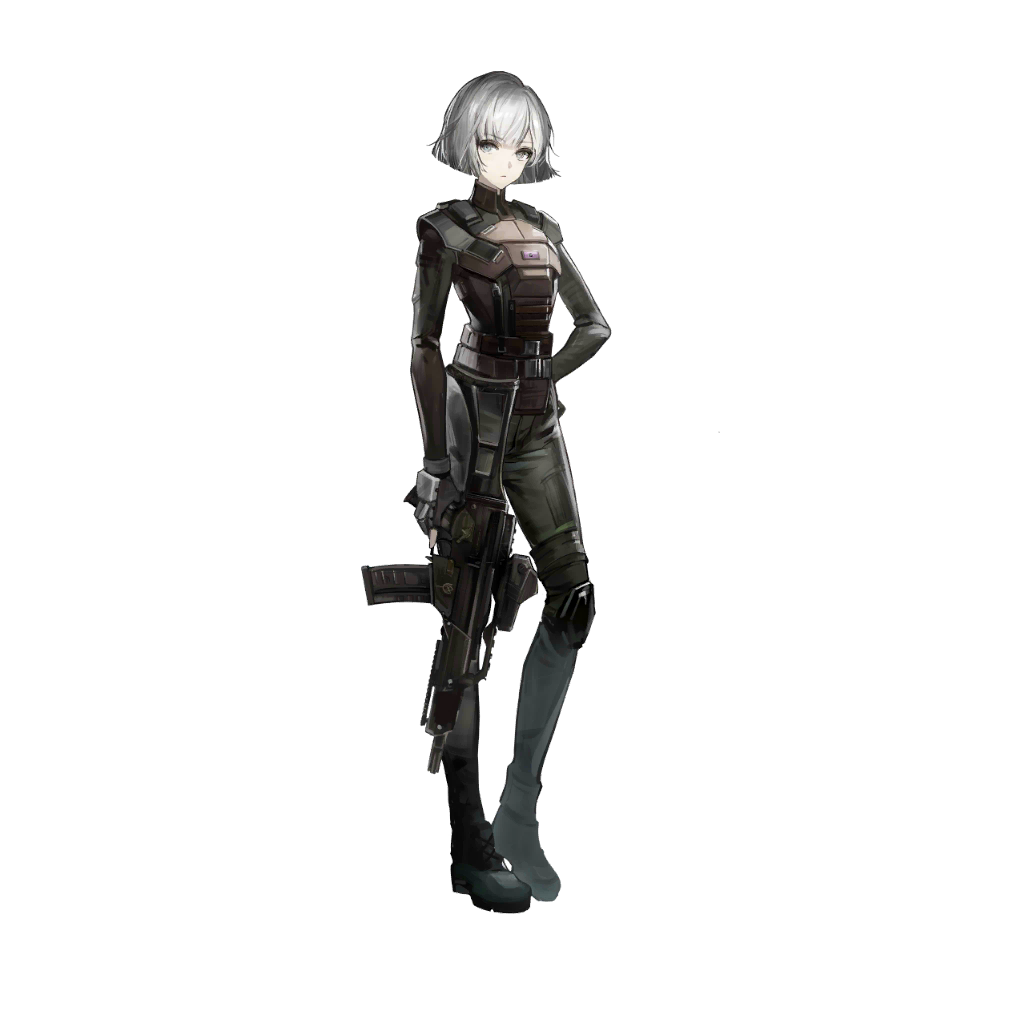 1girl, aqua_eyes, arknights, assault_rifle, boots, crossover, fingerless_gloves, gloves