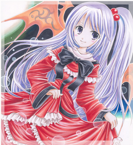 colored_pencil_(medium), dress, frills, lavender_hair, long_hair, lowres, makimakiringo50, marker_(medium)