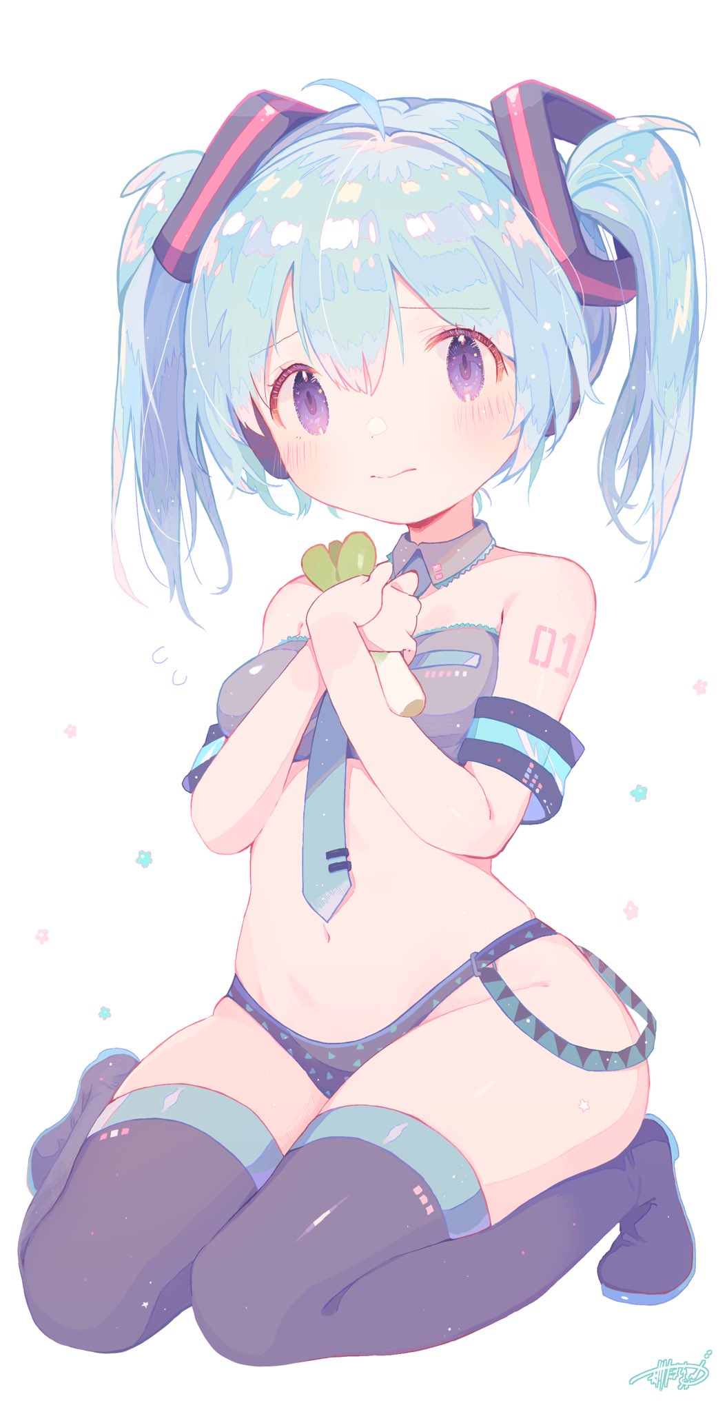 1girl, adapted_costume, alternate_hair_length, alternate_hairstyle, amakawa_tamawo, aqua_flower, armlet, bare_shoulders