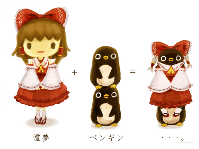 bird, f-nezumi, hakurei_reimu, penguin, ribbon, shibuya_nozomi, touhou