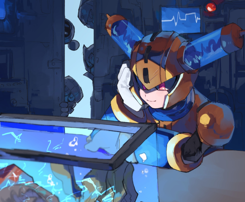 5boys, armor, blast_man, block_man, blue_theme, brown_headwear, cardiogram, chikichi