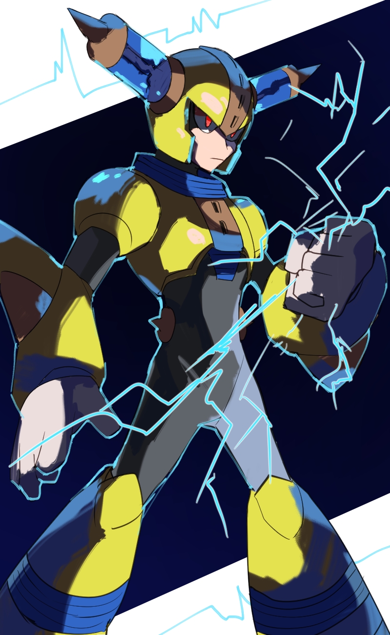 1boy, armor, black_bodysuit, blue_background, bodysuit, breastplate, cardiogram, chikichi