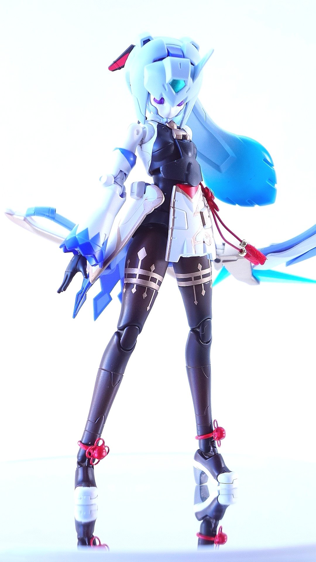 1girl, blue_hair, bow_(weapon), breasts, floating_hair, fusion, ganyu_(genshin_impact), genshin_impact