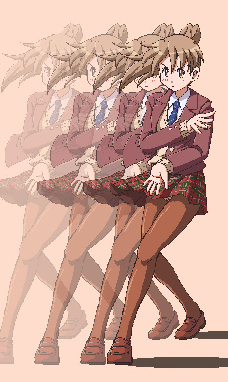 after_image, blazer, brown_eyes, brown_hair, fighting_stance, lielos, necktie, original