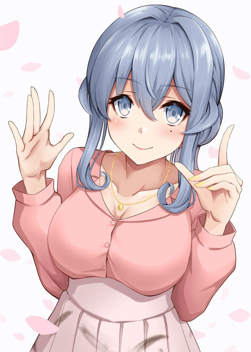 1girl, blue_eyes, blue_hair, cowboy_shot, dress_shirt, gotland_(kancolle), hair_bun, highres