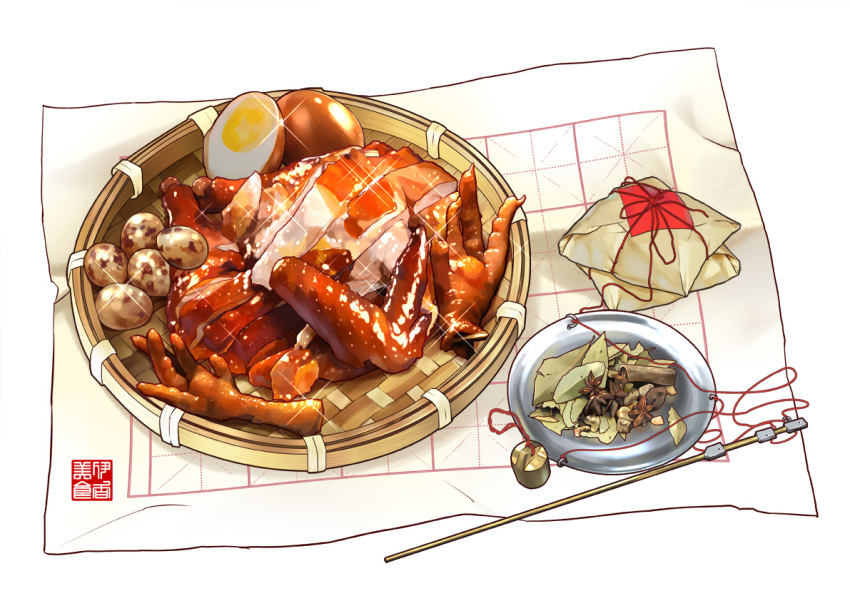 chicken_(food), chicken_leg, egg, food, food_focus, food_request, hardboiled_egg, herb