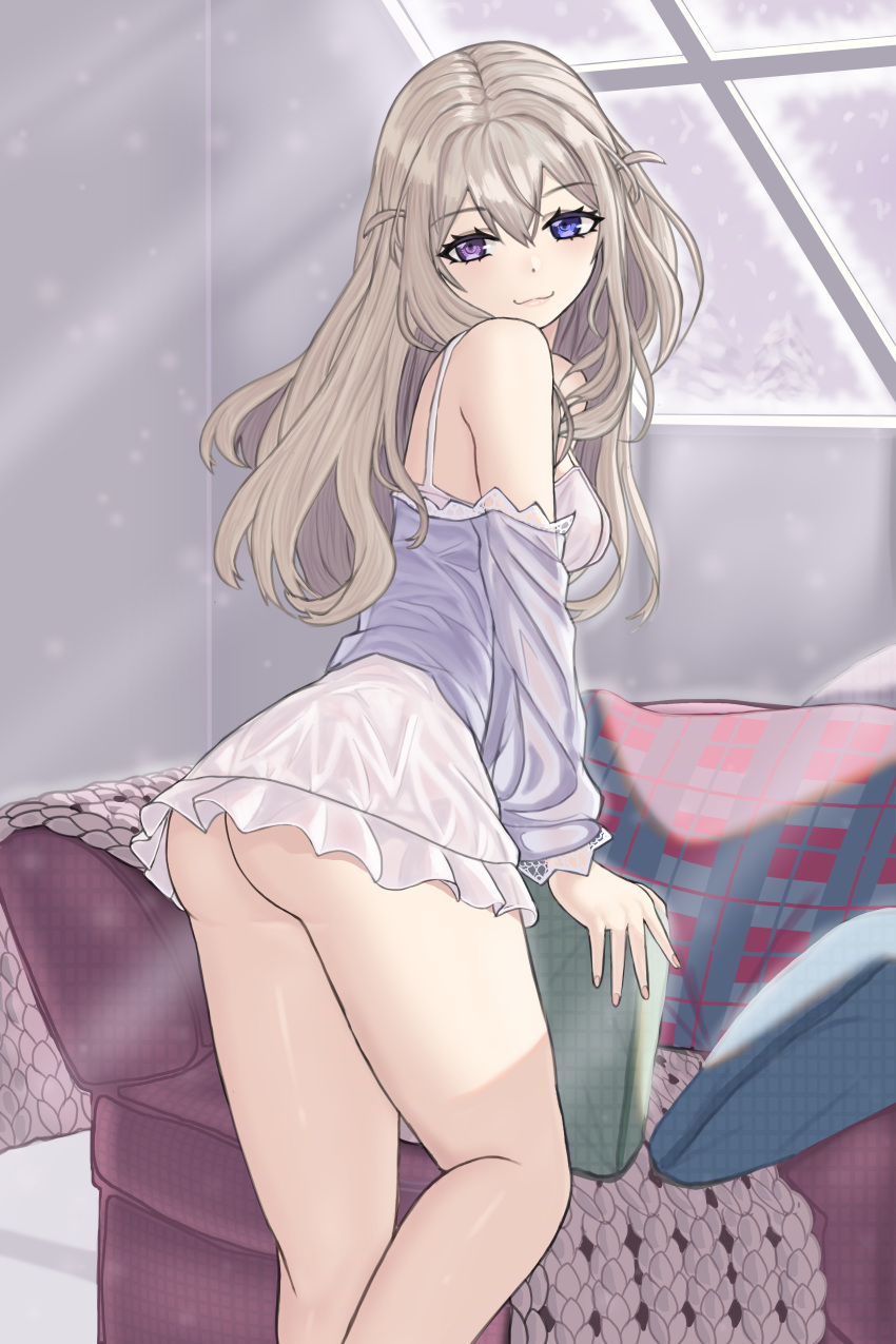 1girl, absurdres, ass, azur_lane, bare_shoulders, blue_eyes, breasts, chair