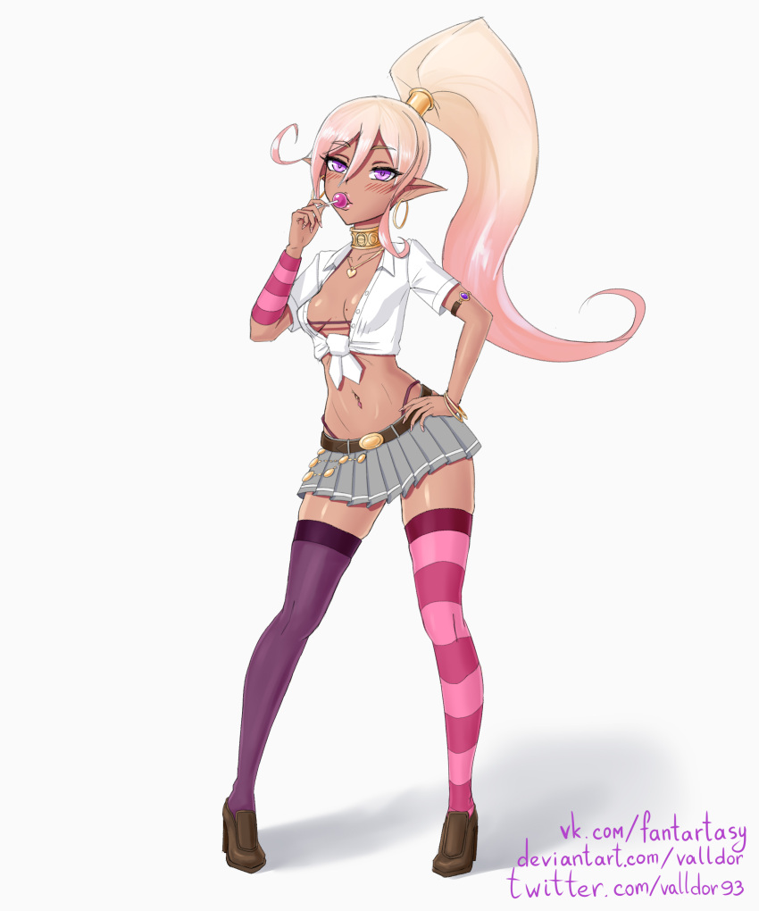 1girl, absurdres, armlet, asymmetrical_legwear, blonde_hair, blush, bracelet, bracer