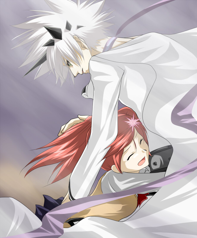 chona, final_fantasy, final_fantasy_unlimited, green_eyes, hair_ornament, hayakawa_ai, hug, pink_hair