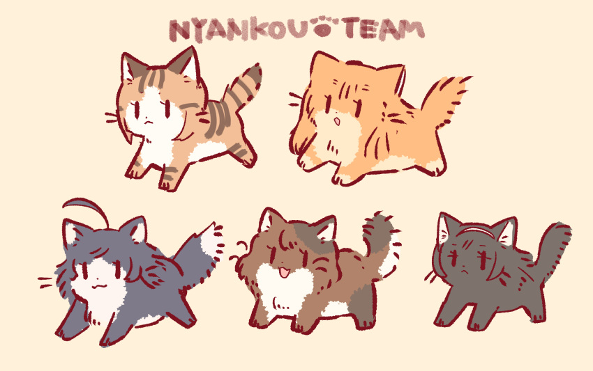 :<, :3, ahoge, akiyama_yukari, animal_ears, animalization, black_cat, brown_cat