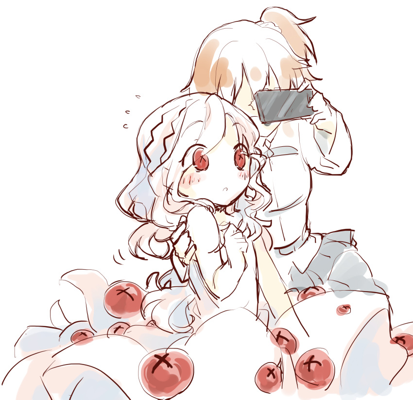 2girls, absurdres, barbatos_(fate_grand_order), barefoot, demon_pillar_(fate), dress, extra_eyes, eyes
