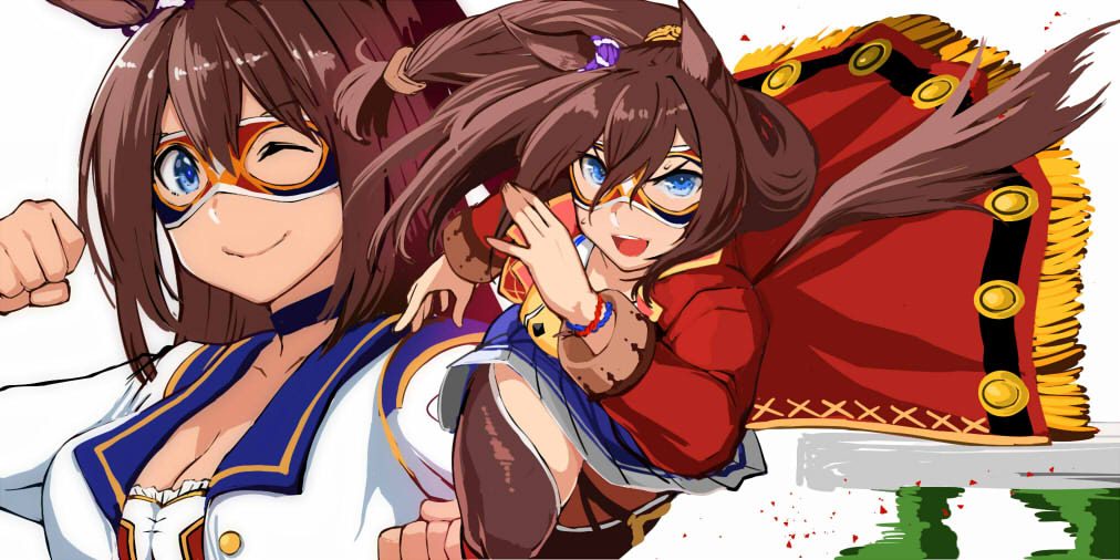 1girl, animal_ears, blue_eyes, blue_skirt, brown_hair, choker, coat, commentary_request