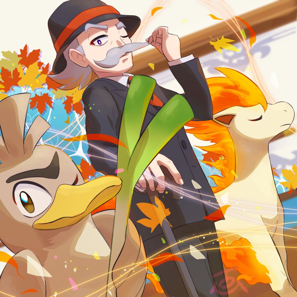 1boy, autumn_leaves, black_headwear, black_pants, bright_pupils, buttons, cane, collared_shirt