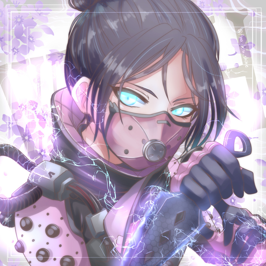 1girl, absurdres, apex_legends, bangs, black_hair, blue_eyes, bodysuit, cable