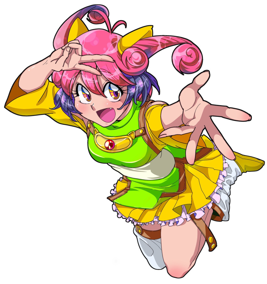 1girl, :d, animal_ears, boots, curly_hair, dress, full_body, green_shirt