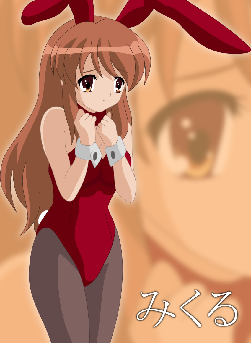 asahina_mikuru, blush, rabbit_ears, bunny_outfit, highres, legs, long_hair, solo