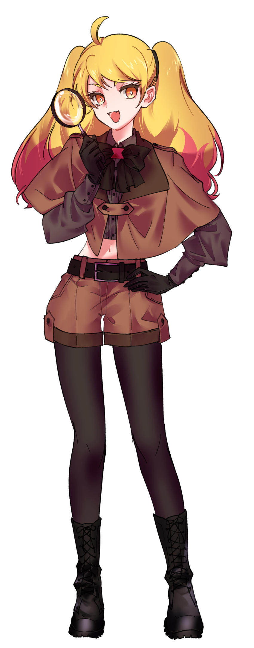 1girl, absurdres, ahoge, alternate_costume, alternate_hair_color, bangs, belt, black_bow