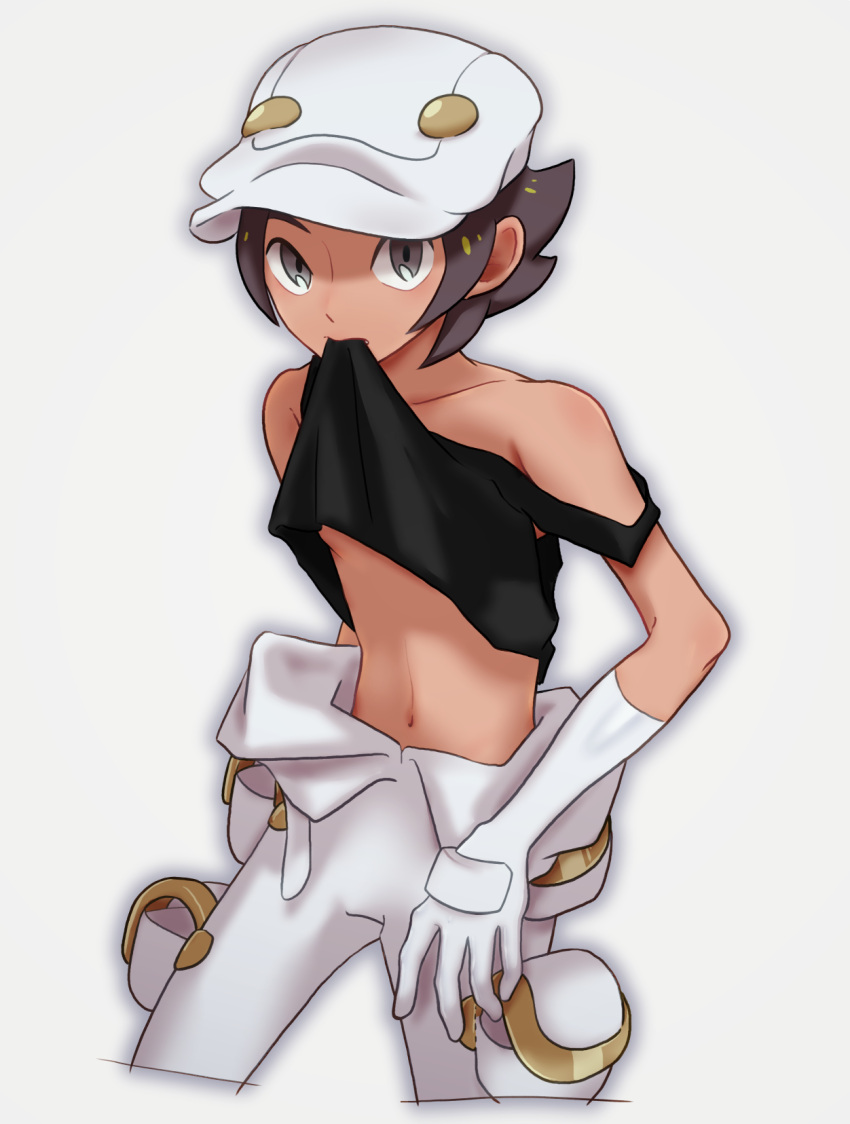 1boy, aether_foundation_employee, black_shirt, brown_hair, collarbone, commentary_request, cowboy_shot, gloves