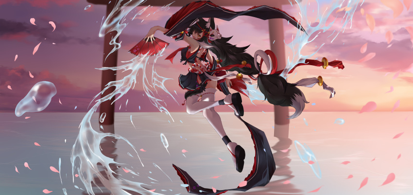 1girl, absurdres, animal_ear_fluff, animal_ears, bangs, black_hair, black_skirt, commentary_request