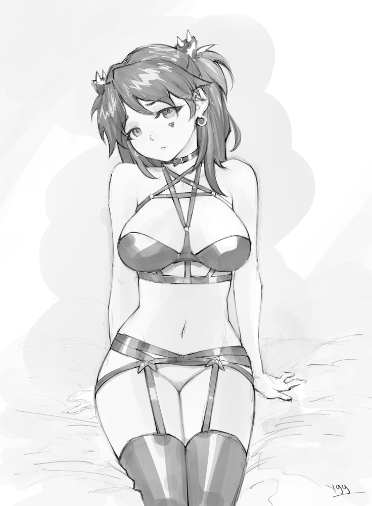 1girl, breasts, evangelion:_3.0_you_can_(not)_redo, gothic, gothic_lolita, greyscale, hair_between_eyes, large_breasts