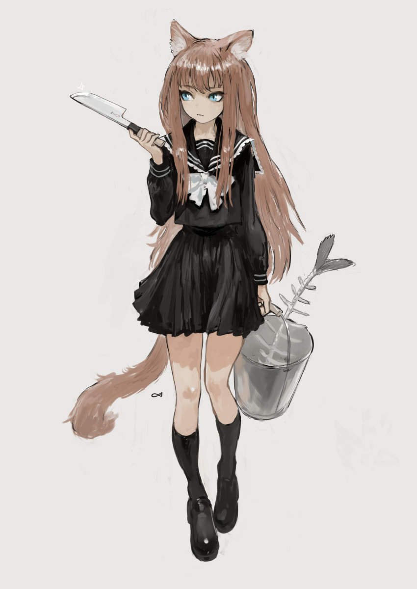 1girl, absurdres, animal_ears, aqua_eyes, bangs, black_footwear, black_legwear, black_sailor_collar