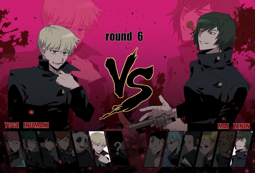 5girls, 6+boys, animal, bangs, black_hair, black_jacket, blonde_hair, blue_hair