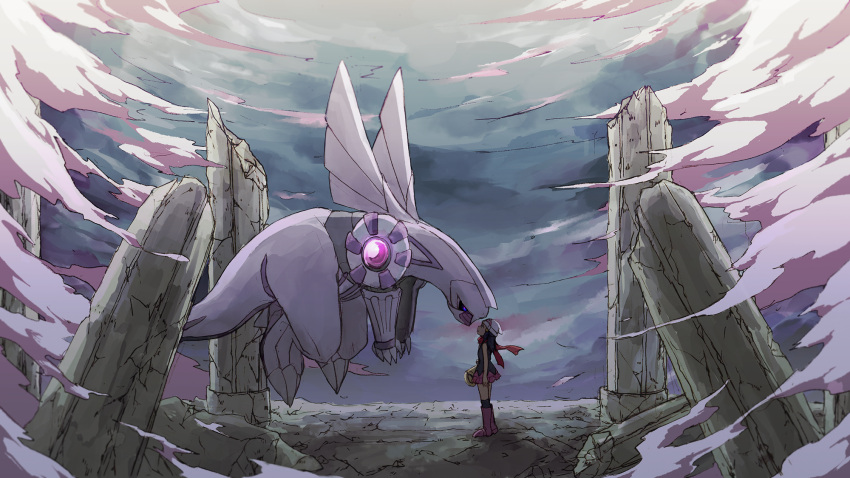 1girl, bag, beanie, black_hair, black_legwear, boots, commentary_request, hikari_(pokemon)