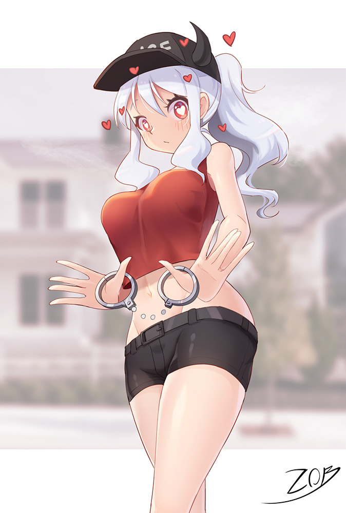 1girl, bangs, bare_arms, bare_shoulders, baseball_cap, black_headwear, black_shorts, breasts