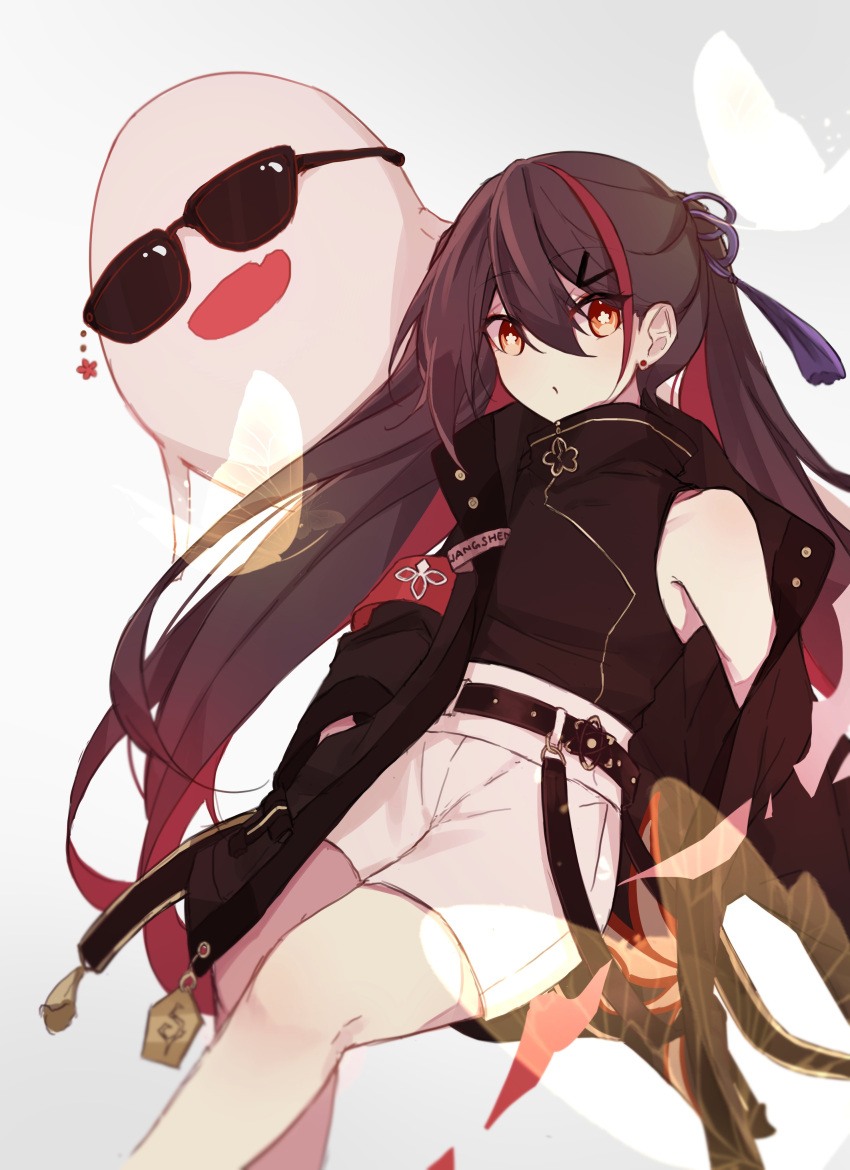 1girl, absurdres, alternate_costume, alternate_hairstyle, bare_shoulders, belt, black_jacket, black_shirt