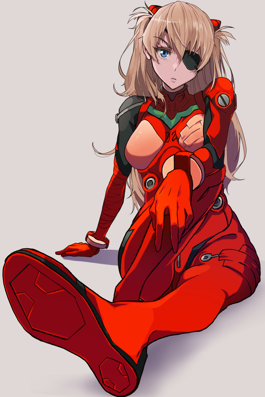 1girl, absurdres, bangs, blue_eyes, bodysuit, breasts, brown_hair, eyepatch