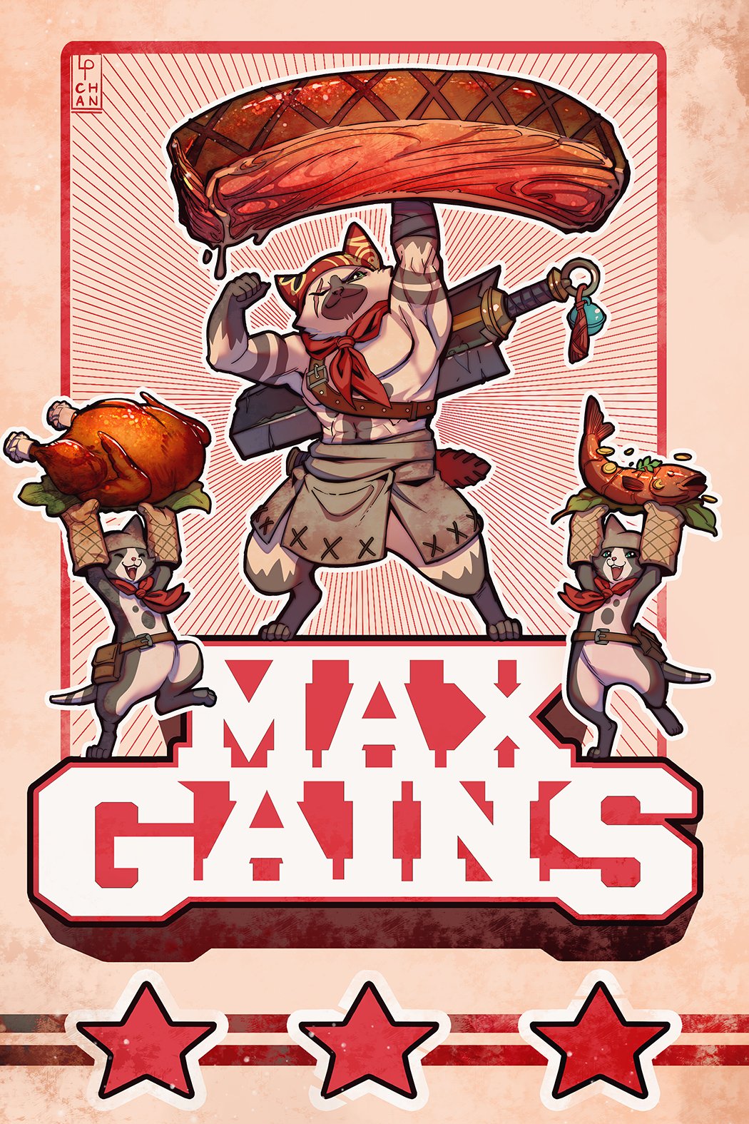 abs, apron, ascot, bag, bandana, biceps, chicken_(food), english_text