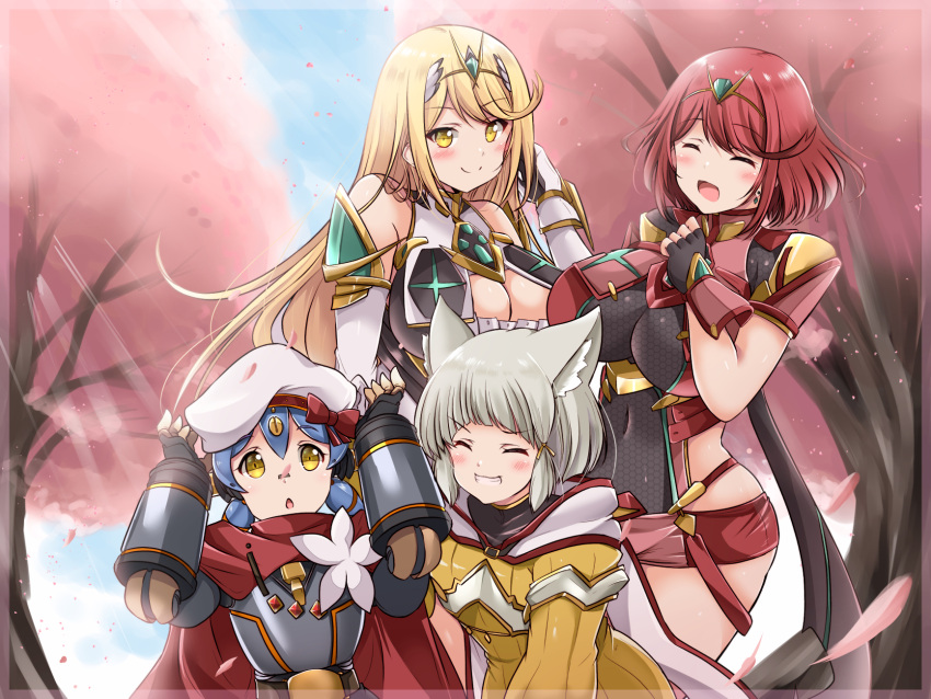4girls, animal_ears, bangs, bare_legs, bare_shoulders, black_gloves, blonde_hair, blunt_bangs