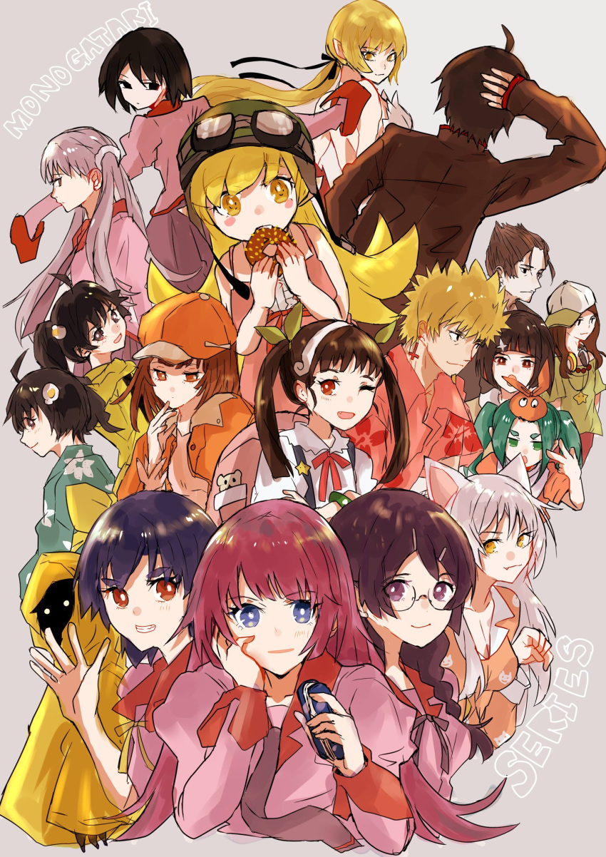 ahegao, araragi_karen, araragi_koyomi, araragi_tsukihi, black_eyes, black_hair, black_hanekawa, blonde_hair