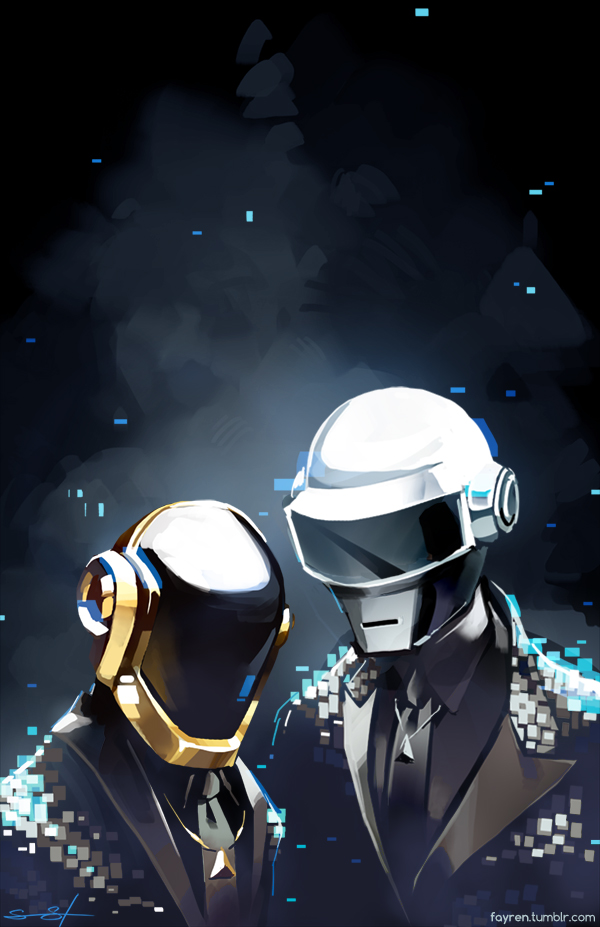 2boys, black_shirt, collared_shirt, daft_punk, english_commentary, formal, grey_neckwear, guy-manuel_de_homem-christo
