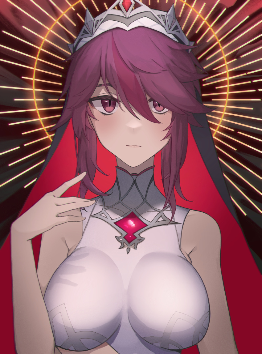 1girl, absurdres, bare_shoulders, breasts, genshin_impact, half-closed_eyes, highres, large_breasts