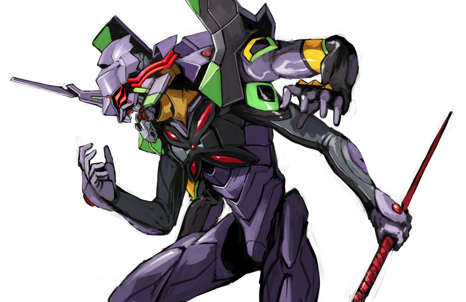 armor, commentary_request, eva_13, evangelion:_3.0_you_can_(not)_redo, extra_arms, extra_eyes, horns, lance