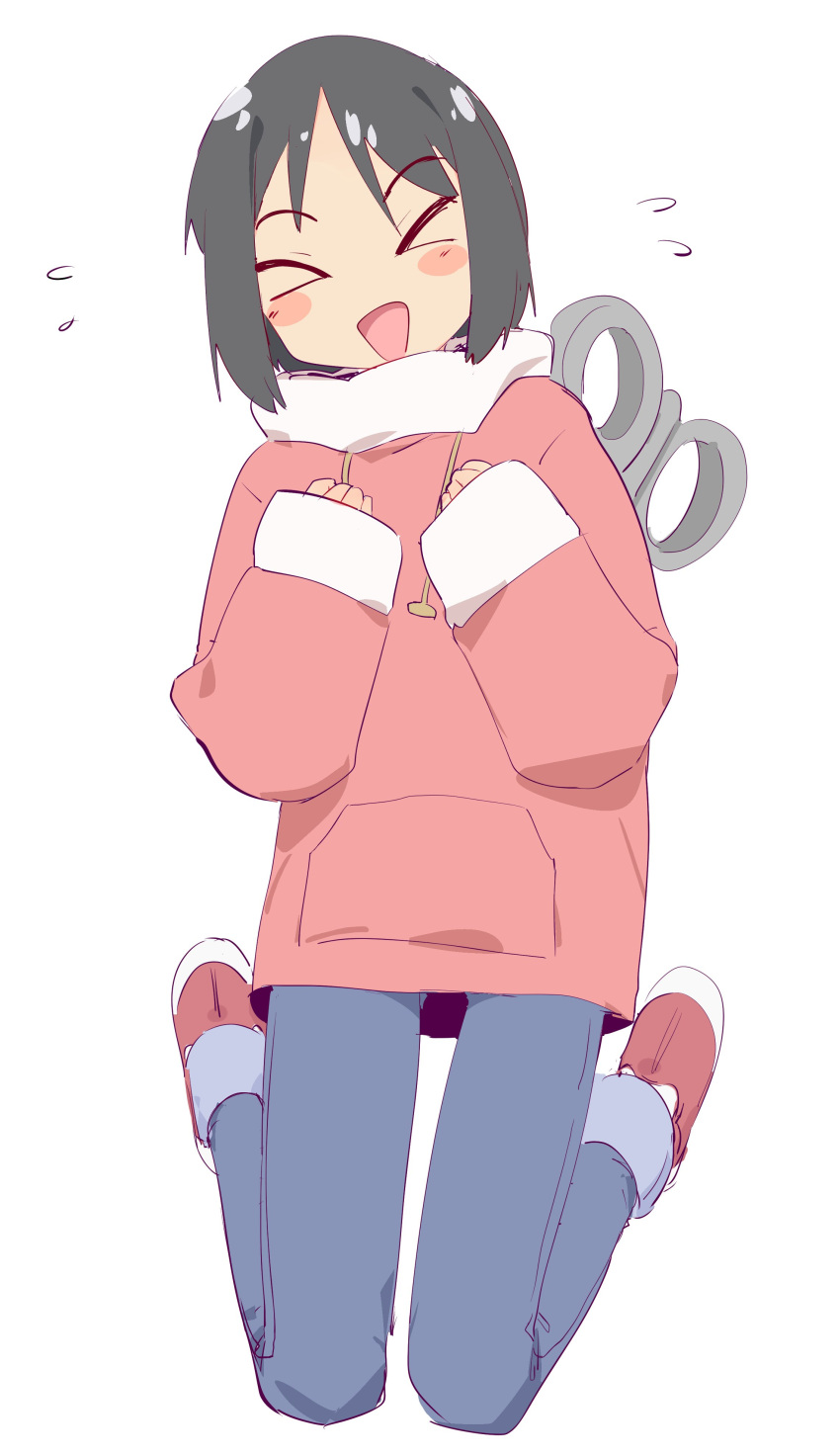 >_<, 1girl, absurdres, black_hair, blush, blush_stickers, closed_eyes, denim