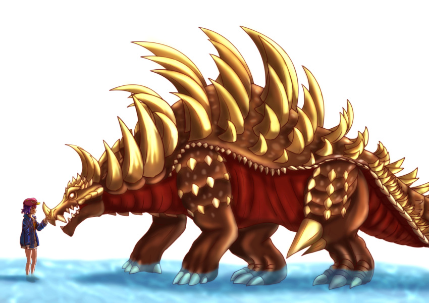 anguirus, barefoot, feet_in_water, godzilla:_singular_point, godzilla_(series), kaijuu, kamino_mei, size_difference