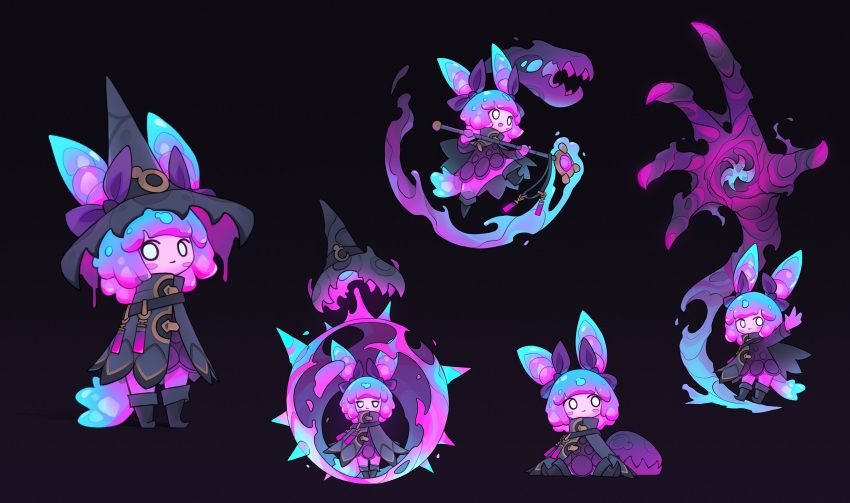 1girl, absurdres, alexis_pflaum, black_background, boots, character_sheet, cloak, colored_skin