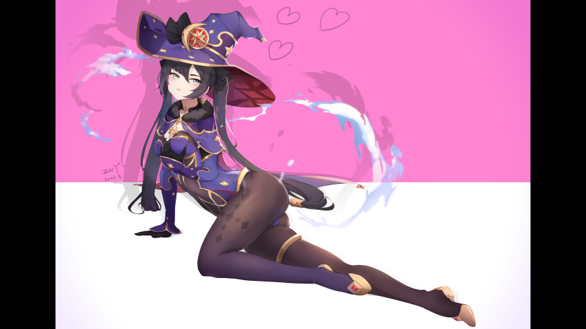 1girl, absurdres, aqua_eyes, ass, bare_shoulders, black_gloves, black_hair, black_legwear