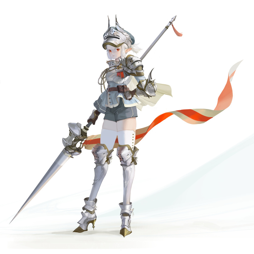 1girl, absurdres, armor, full_body, helmet, highres, original, pointy_ears