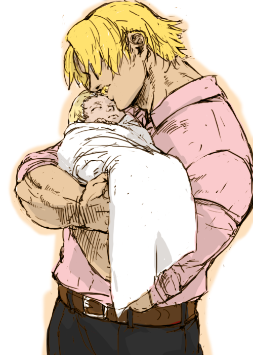 adelheid_bernstein, baby, bad_id, blonde_hair, commentary, father_and_son, king_of_fighters, male
