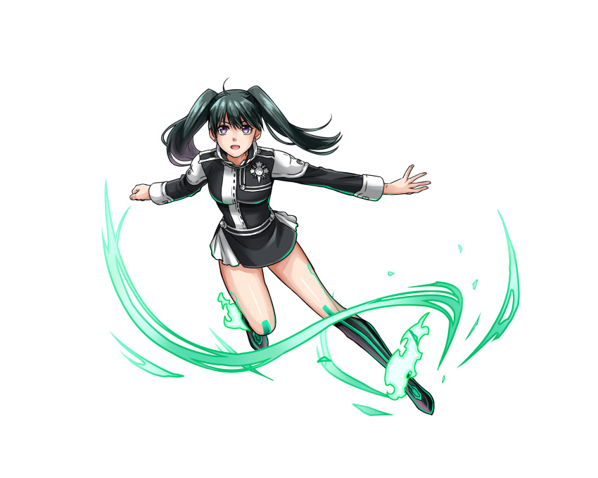 1girl, :d, ahoge, bangs, black_footwear, black_hair, black_order_uniform, boots