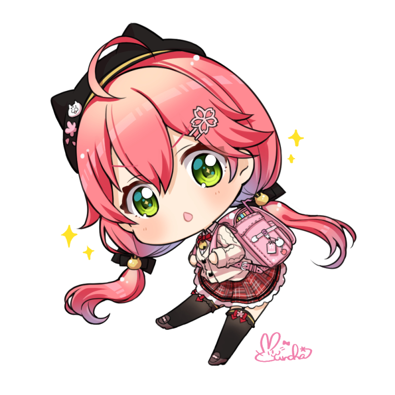 1girl, 35p_(sakura_miko), ahoge, alternate_costume, alternate_hairstyle, animal_hat, black_headwear, black_legwear