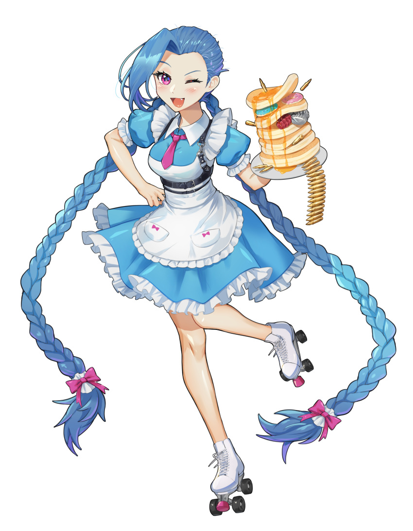 1girl, absurdres, apron, bangs, blue_dress, blue_hair, blush, bow