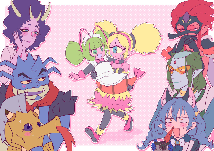 3boys, 5girls, :3, animal_ears, antennae, apron, asdge23, bakenyan_(precure)