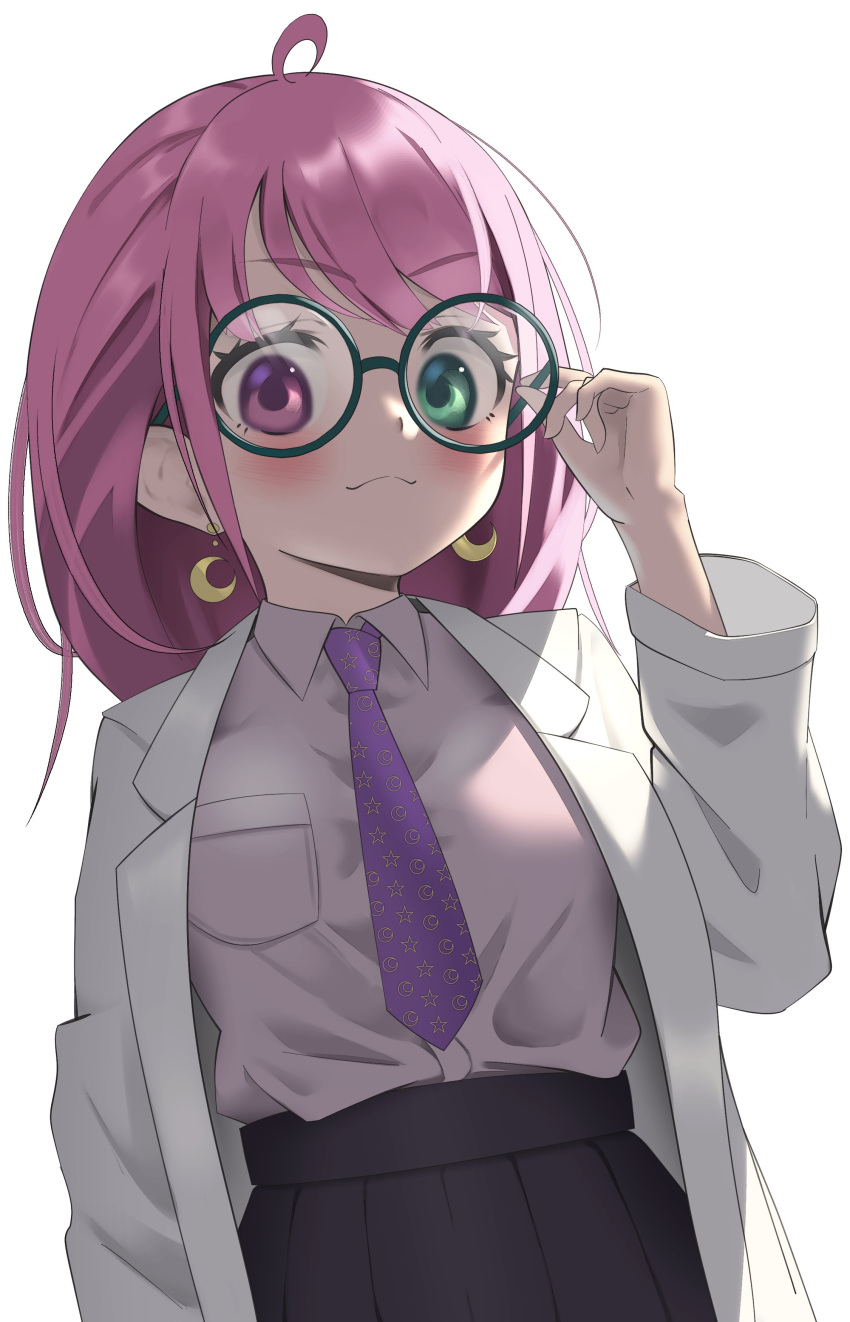 1girl, absurdres, ahoge, alternate_costume, bangs, black_skirt, blush, breasts