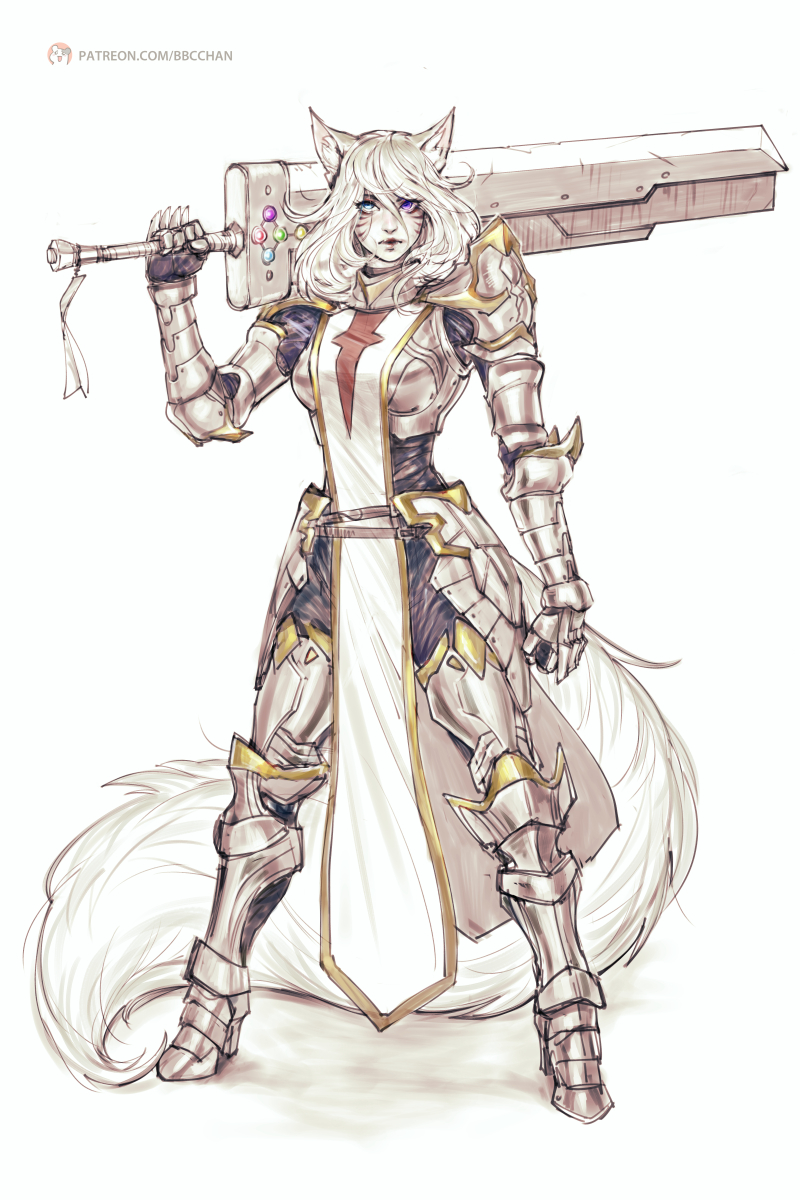 1girl, animal_ear_fluff, animal_ears, armor, armored_boots, bbc-chan, boots, borrowed_character