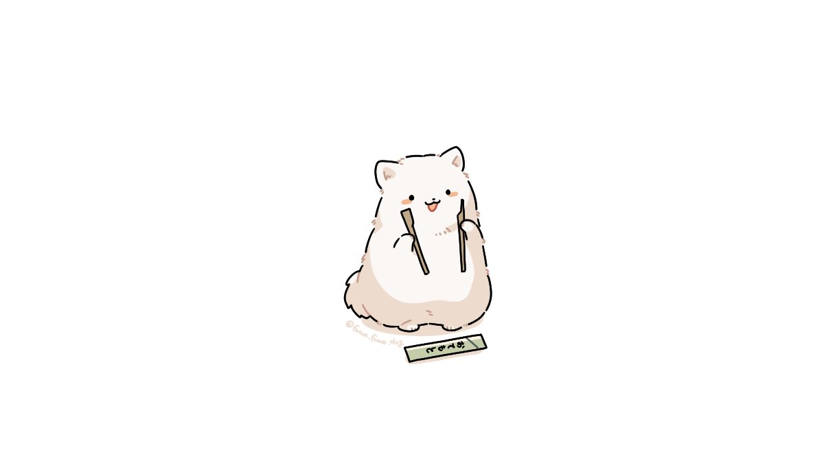 :3, animal, animal_focus, artist_name, black_eyes, blush_stickers, broken_chopsticks, chopsticks